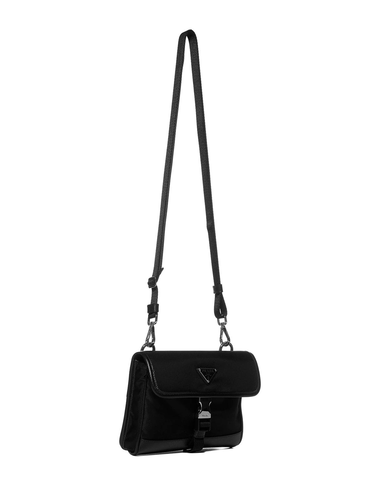 Prada Accessori Pelletteria Men Phone Holder In Black Re-Nylon And Saffiano Leather