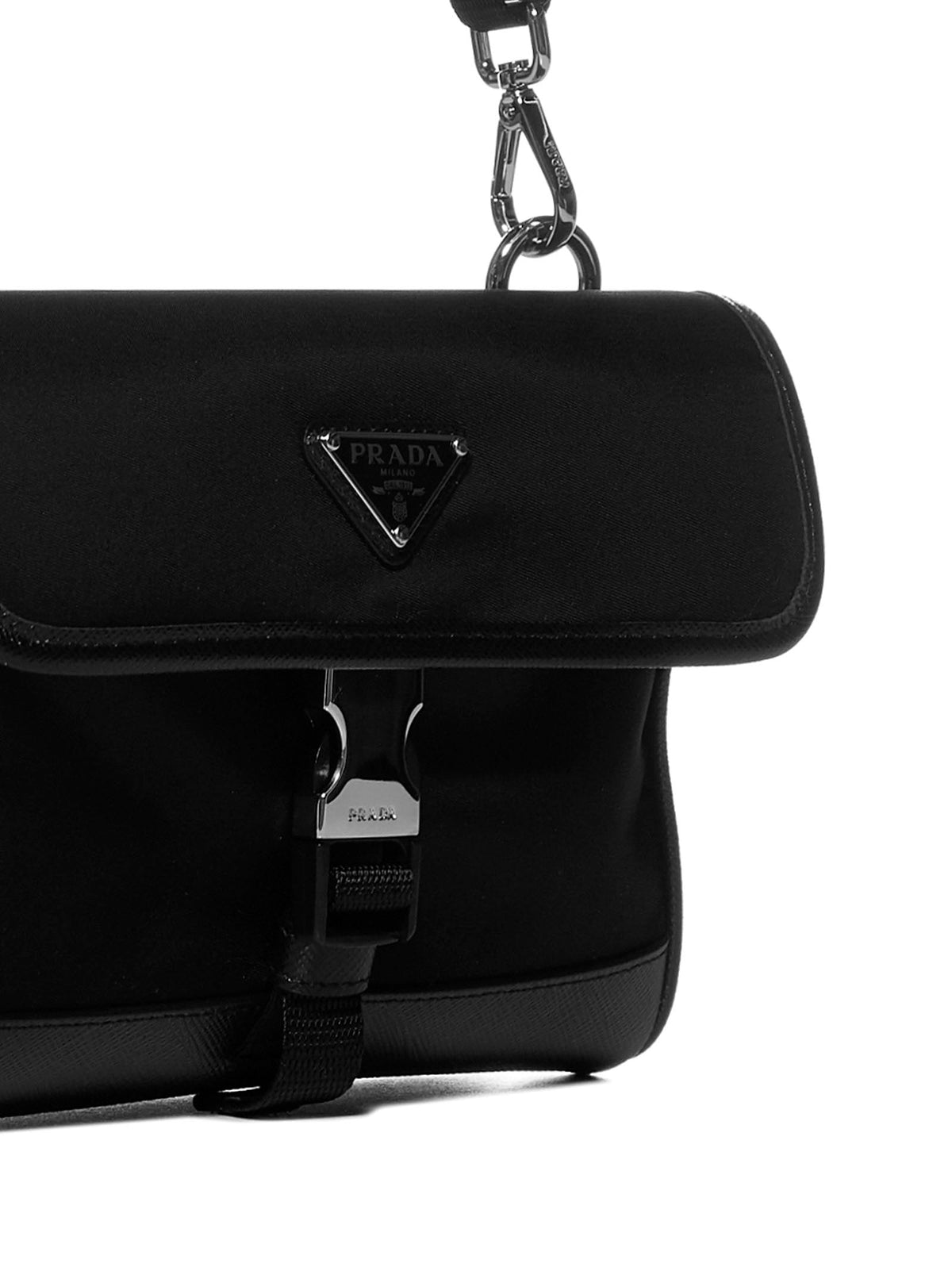 Prada Accessori Pelletteria Men Phone Holder In Black Re-Nylon And Saffiano Leather