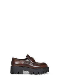 Prada Calzature Women Teak Brown Brushed Leather Loafers