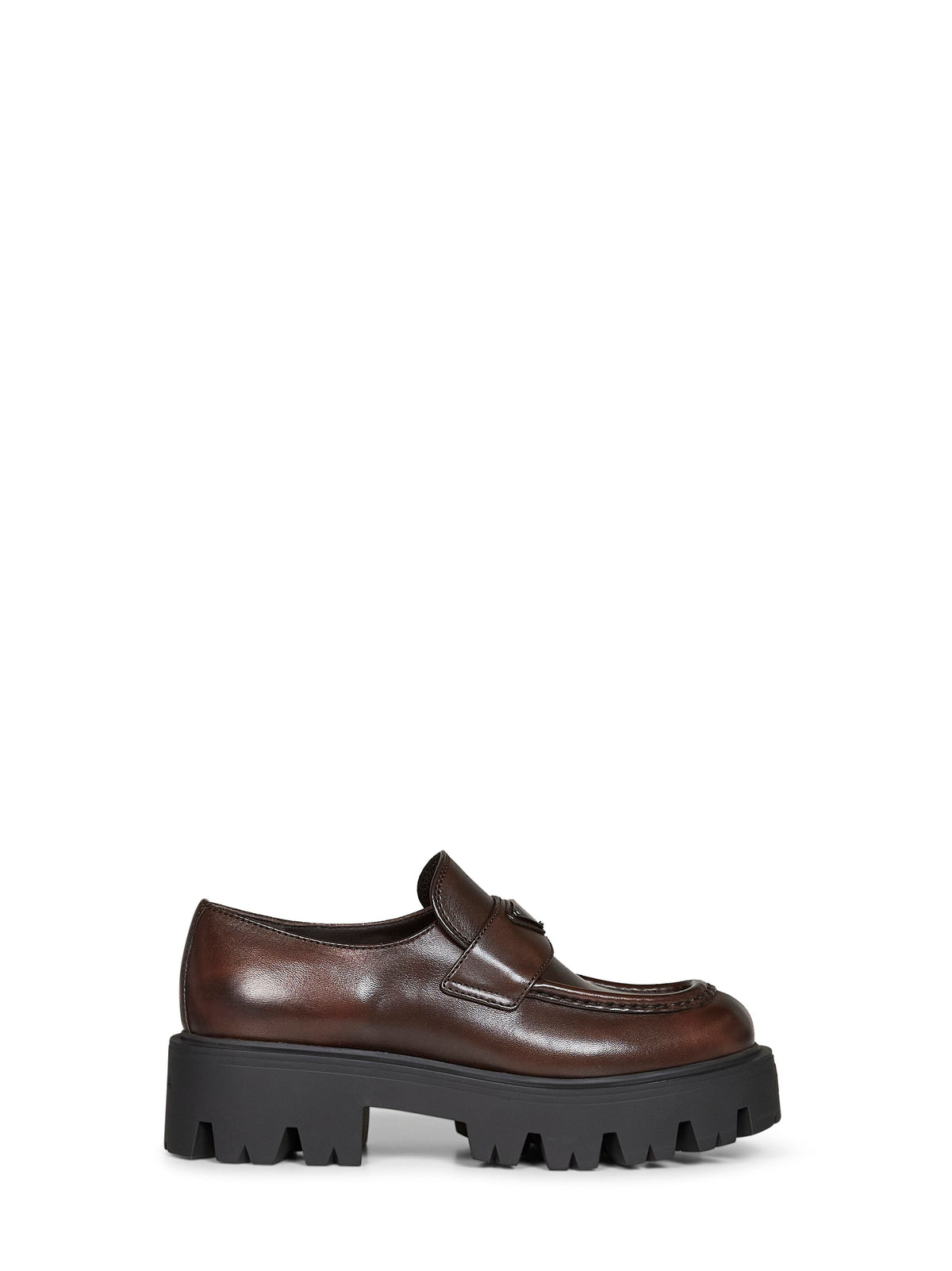 Prada Calzature Women Teak Brown Brushed Leather Loafers