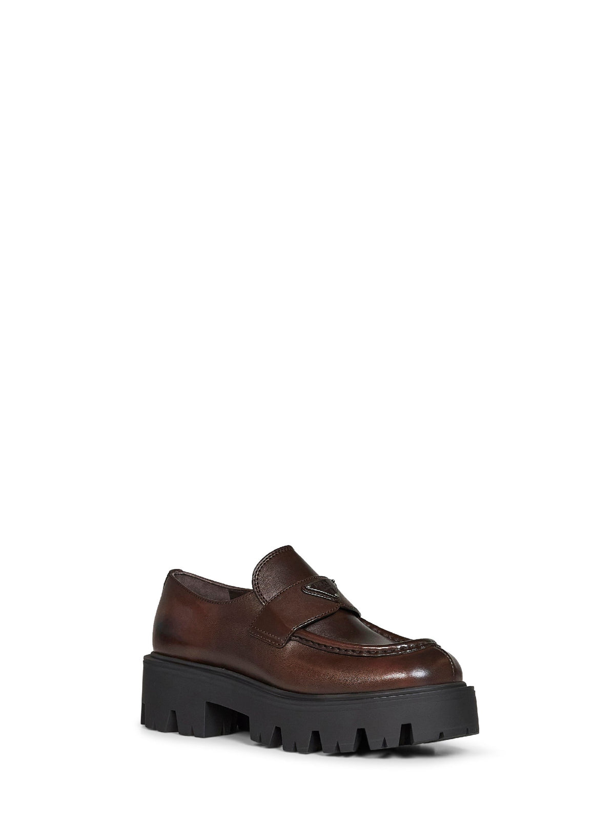 Prada Calzature Women Teak Brown Brushed Leather Loafers