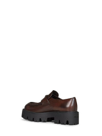 Prada Calzature Women Teak Brown Brushed Leather Loafers