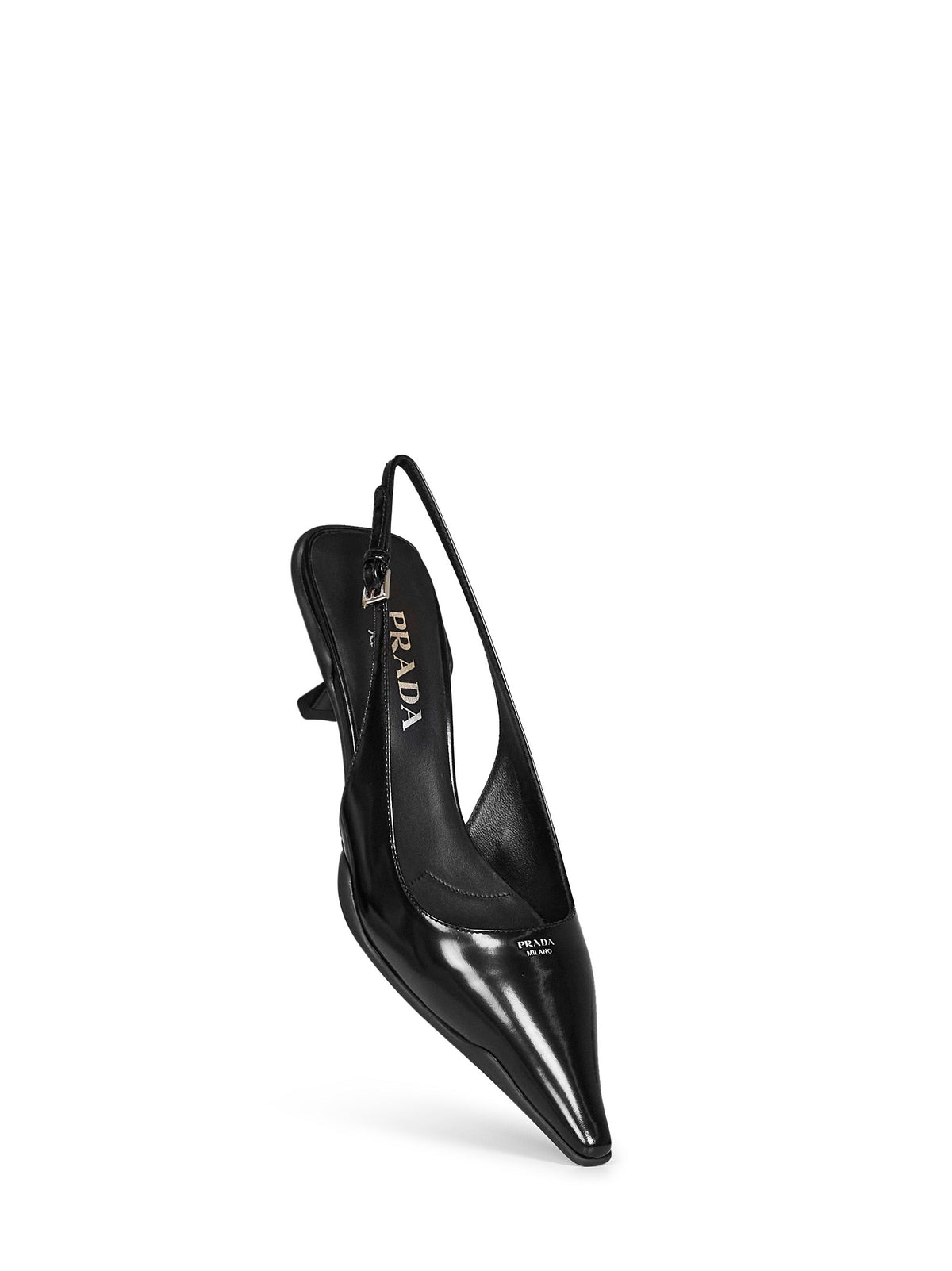 Prada Calzature Women Black Brushed Leather Slingback Pumps