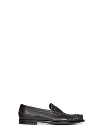 Prada Calzature Men Black/Tan Antiqued Leather Loafers
