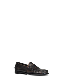 Prada Calzature Men Black/Tan Antiqued Leather Loafers