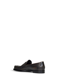 Prada Calzature Men Black/Tan Antiqued Leather Loafers
