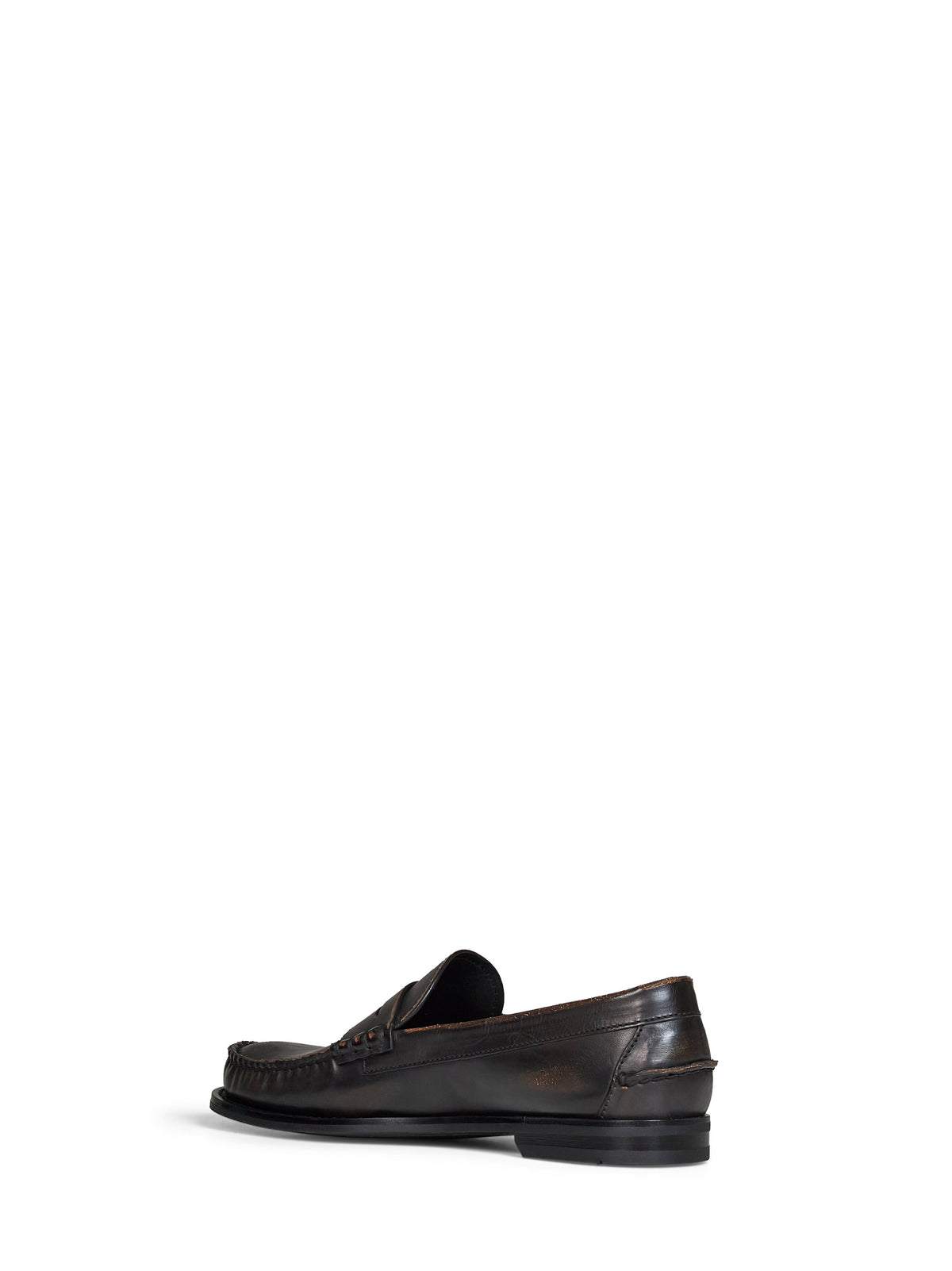 Prada Calzature Men Black/Tan Antiqued Leather Loafers