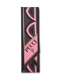 Pucci Women Brown And Coral Baiadera And Fiamme-Prints Silk Twill Bandeau Scarf