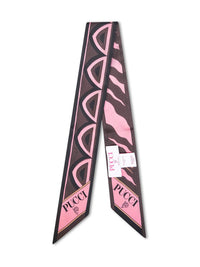 Pucci Women Brown And Coral Baiadera And Fiamme-Prints Silk Twill Bandeau Scarf