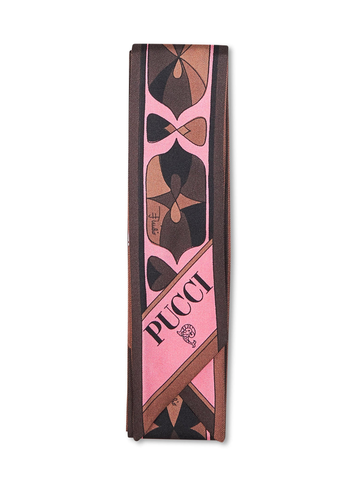 Pucci Women Brown And Coral Onda And Nawaho-Prints Silk Twill Bandeau Scarf