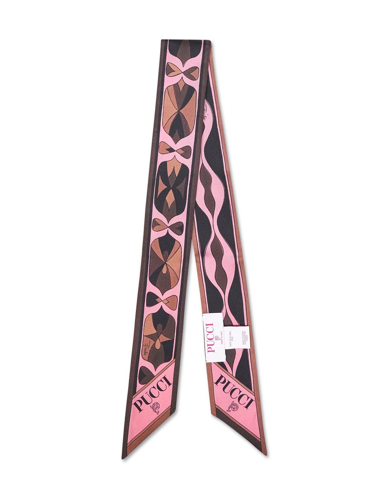Pucci Women Brown And Coral Onda And Nawaho-Prints Silk Twill Bandeau Scarf