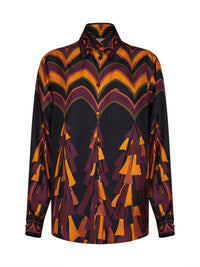 Pucci Women Burgundy And Gold Baiadera-Print Silk Twill Fluid Shirt