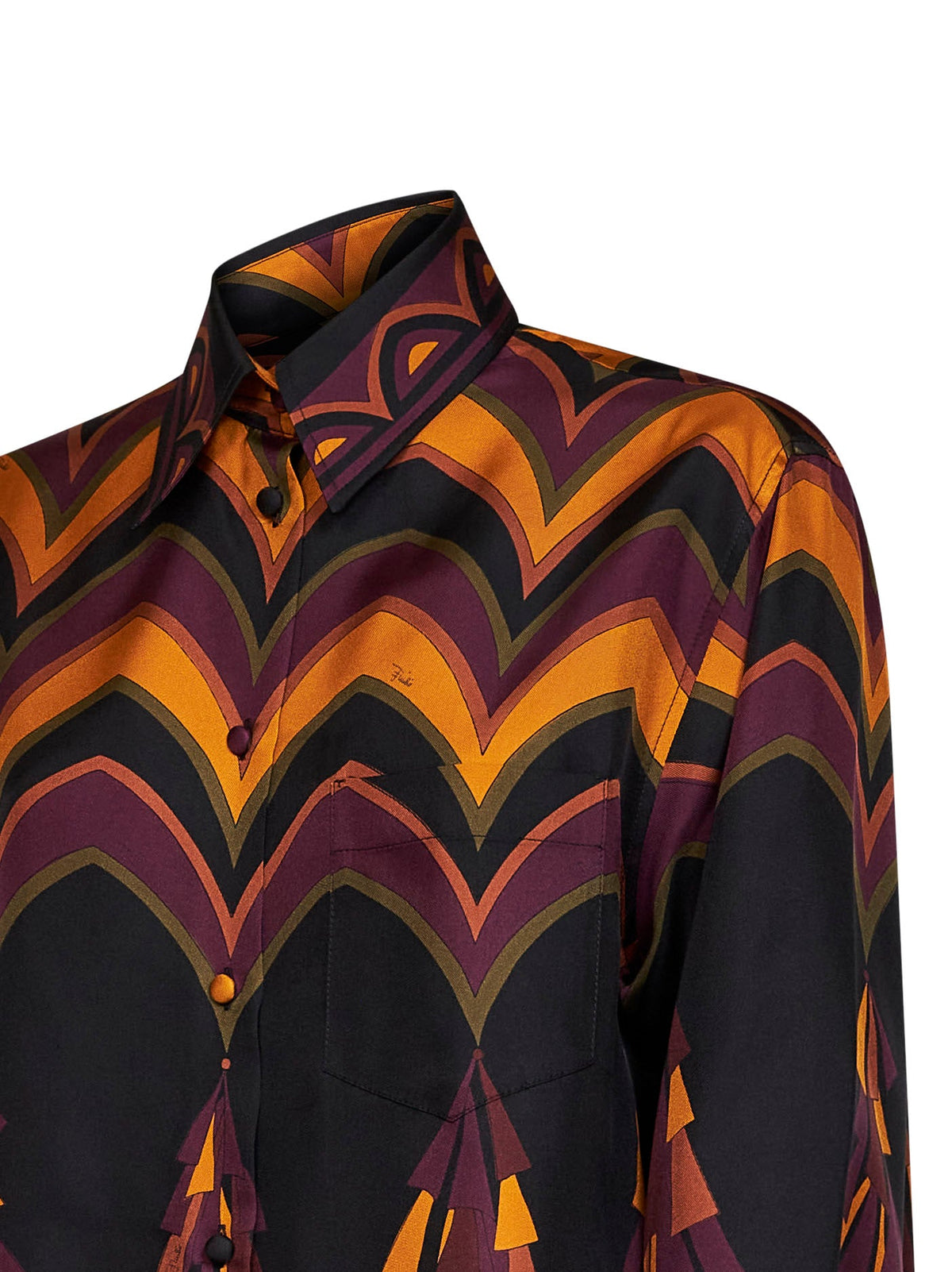 Pucci Women Burgundy And Gold Baiadera-Print Silk Twill Fluid Shirt