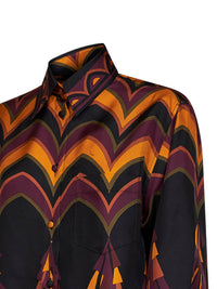 Pucci Women Burgundy And Gold Baiadera-Print Silk Twill Fluid Shirt