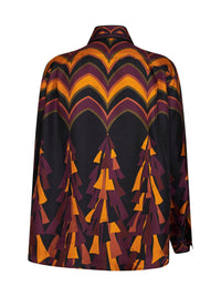 Pucci Women Burgundy And Gold Baiadera-Print Silk Twill Fluid Shirt