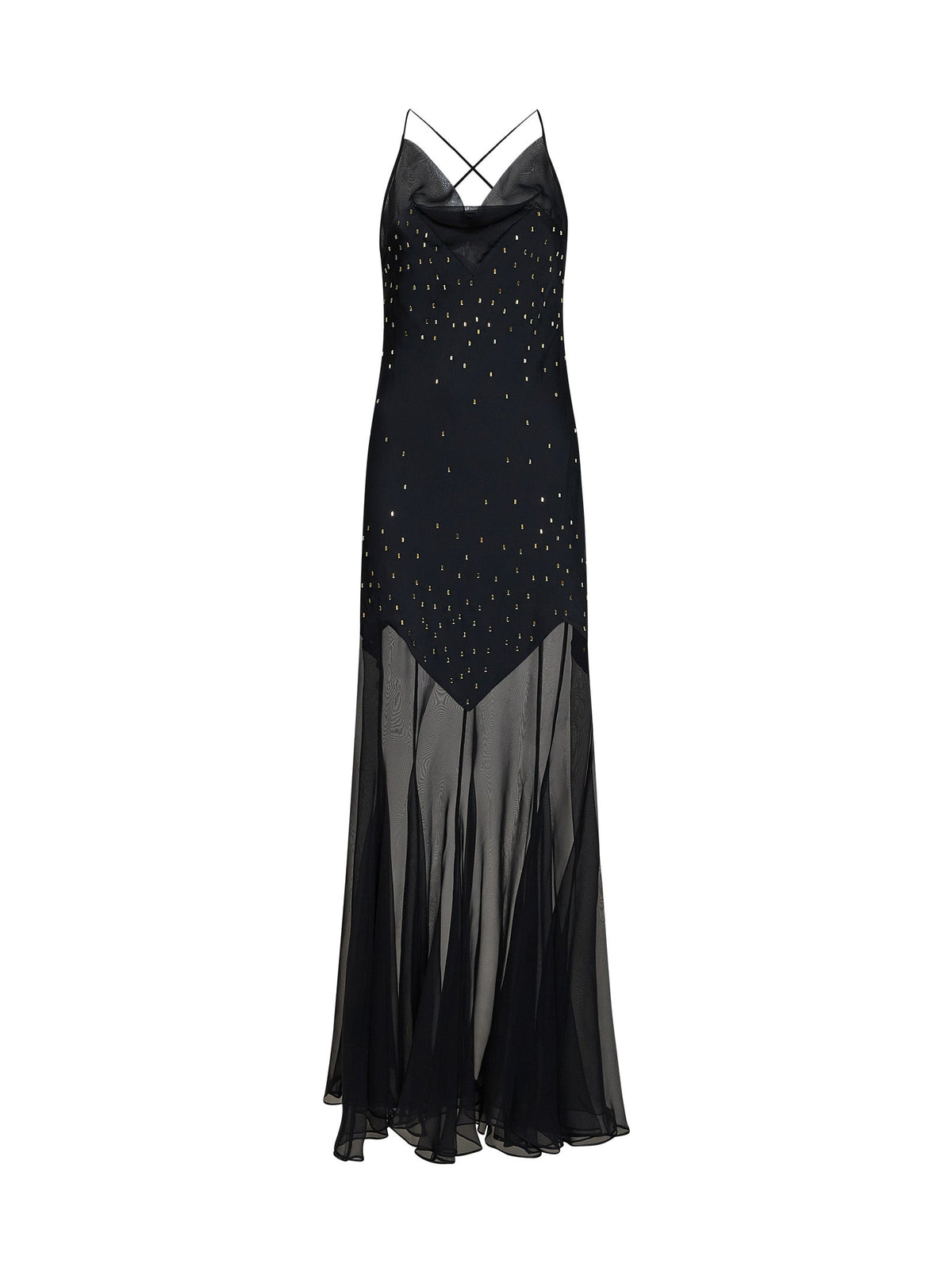 Rabanne Women Black Crystal-Embellished Satin And Sheer Chiffon Long Dress