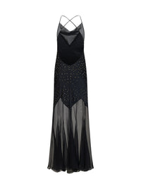 Rabanne Women Black Crystal-Embellished Satin And Sheer Chiffon Long Dress