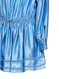 Rabanne Women Sunset Blue Viscose And Silk Satin Mini Dress With Lace
