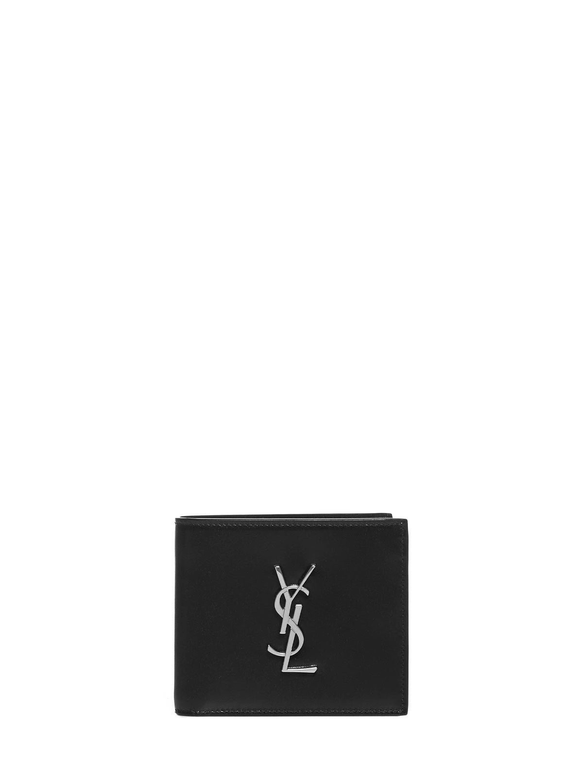 Saint Laurent Men Black Calf Leather East/West Monogram Wallet