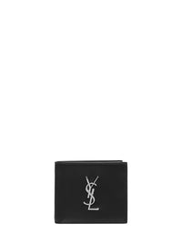 Saint Laurent Men Black Calf Leather East/West Monogram Wallet