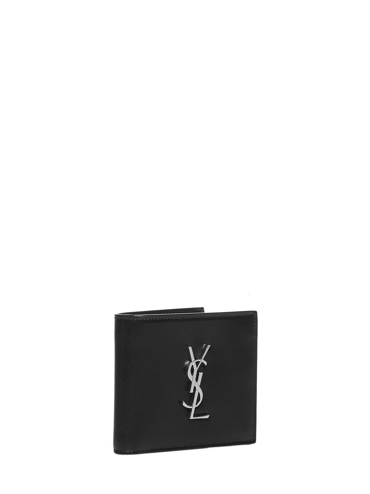 Saint Laurent Men Black Calf Leather East/West Monogram Wallet