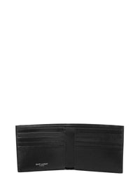 Saint Laurent Men Black Calf Leather East/West Monogram Wallet