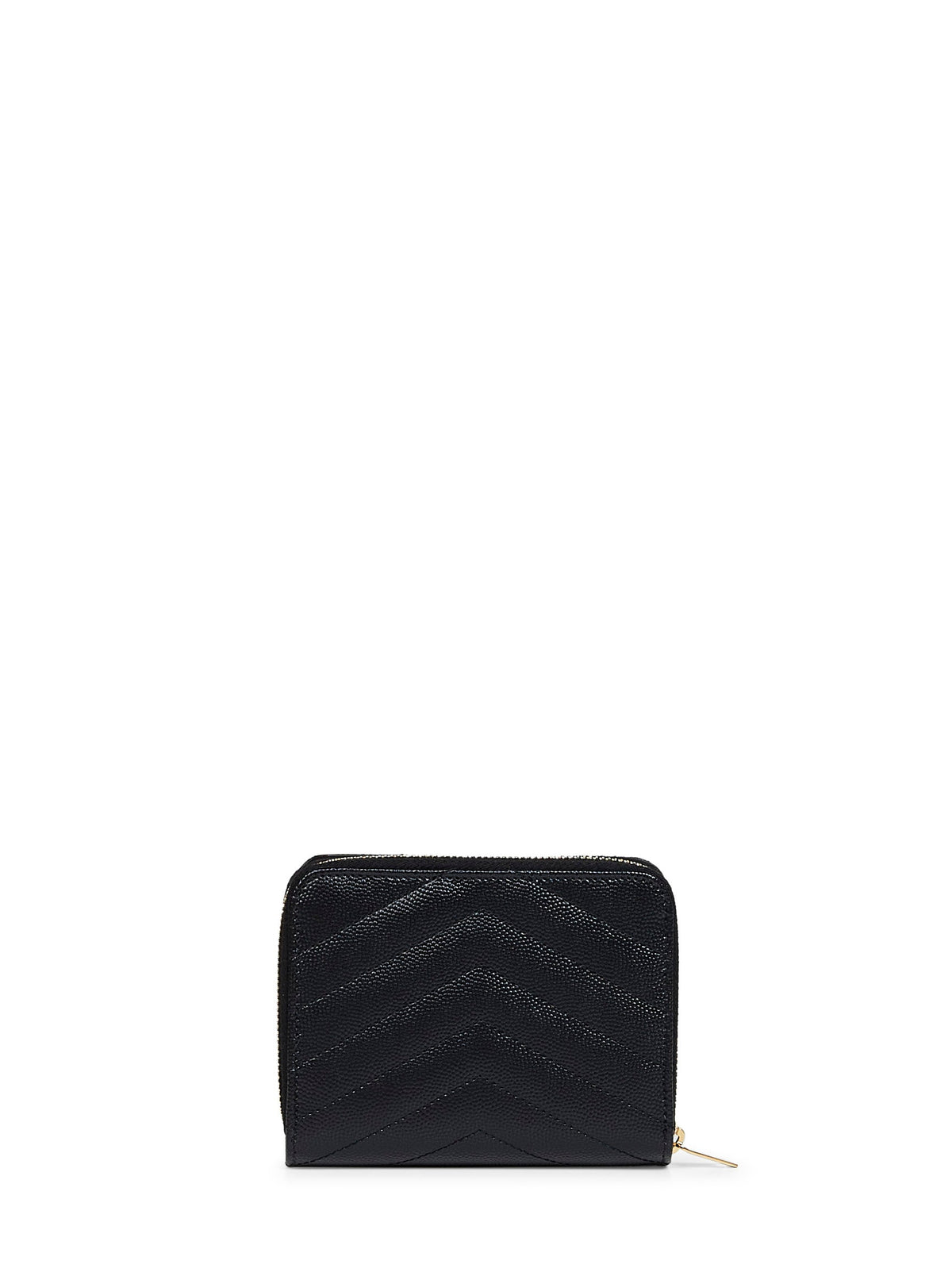 Saint Laurent Women Black Leather Cassandre Compact Zip Around Wallet