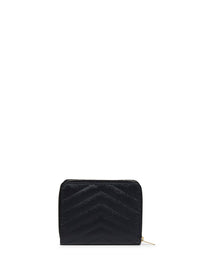 Saint Laurent Women Black Leather Cassandre Compact Zip Around Wallet