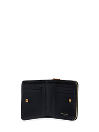 Saint Laurent Women Black Leather Cassandre Compact Zip Around Wallet