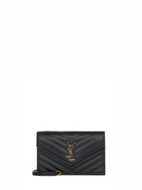 Saint Laurent Women Black Cassandre Classic Envelope Clutch With Chain Shoulde Strap