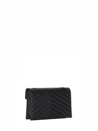 Saint Laurent Women Black Cassandre Classic Envelope Clutch With Chain Shoulde Strap