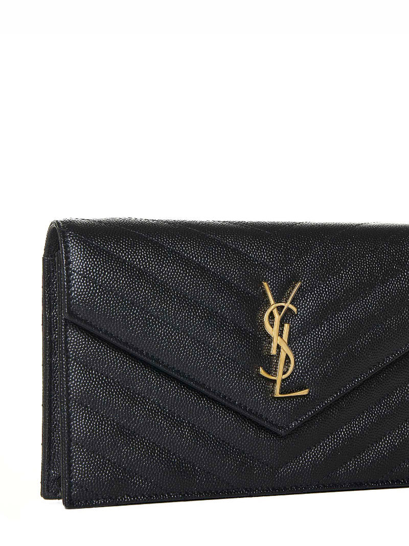 Saint Laurent Women Black Cassandre Classic Envelope Clutch With Chain Shoulde Strap
