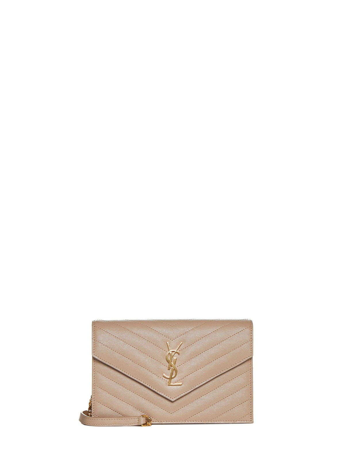 Saint Laurent Women Dark Beige Cassandre Classic Envelope Clutch With Chain Shoulde Strap