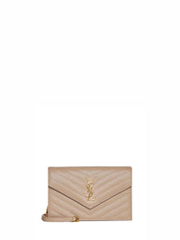 Saint Laurent Women Dark Beige Cassandre Classic Envelope Clutch With Chain Shoulde Strap