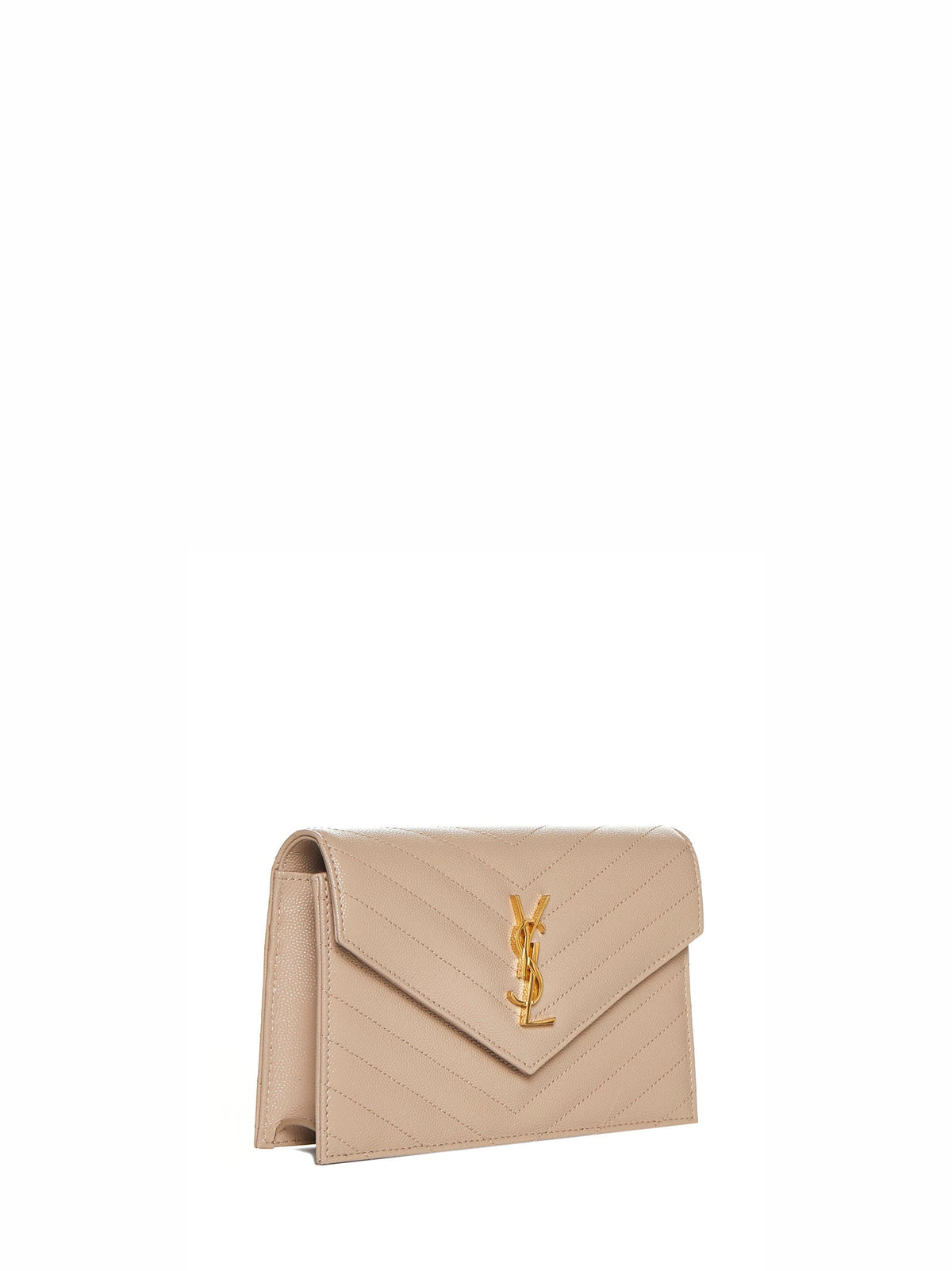 Saint Laurent Women Dark Beige Cassandre Classic Envelope Clutch With Chain Shoulde Strap