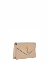 Saint Laurent Women Dark Beige Cassandre Classic Envelope Clutch With Chain Shoulde Strap