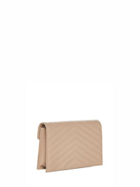 Saint Laurent Women Dark Beige Cassandre Classic Envelope Clutch With Chain Shoulde Strap