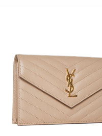 Saint Laurent Women Dark Beige Cassandre Classic Envelope Clutch With Chain Shoulde Strap