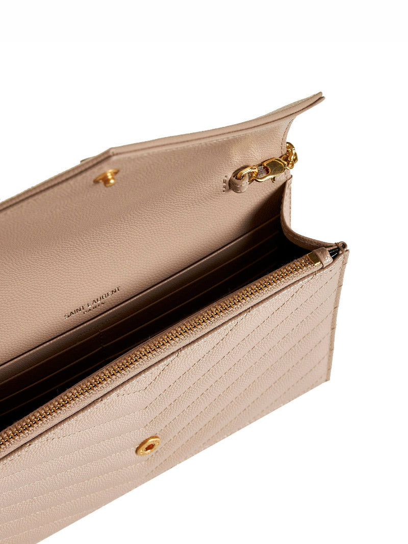 Saint Laurent Women Dark Beige Cassandre Classic Envelope Clutch With Chain Shoulde Strap