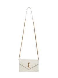 Saint Laurent Women Soft Cream Cassandre Classic Envelope Clutch With Chain Shoulde Strap