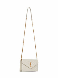 Saint Laurent Women Soft Cream Cassandre Classic Envelope Clutch With Chain Shoulde Strap