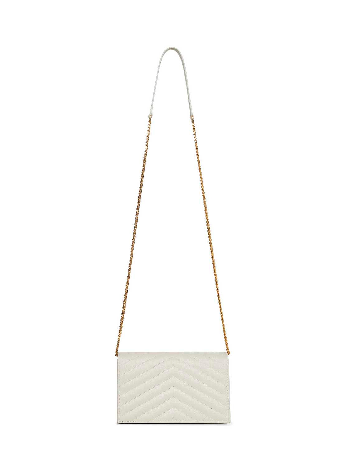 Saint Laurent Women Soft Cream Cassandre Classic Envelope Clutch With Chain Shoulde Strap
