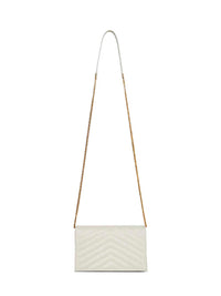 Saint Laurent Women Soft Cream Cassandre Classic Envelope Clutch With Chain Shoulde Strap