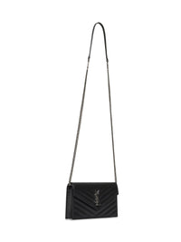 Saint Laurent Women Black Cassandre Envelope Chain Wallet