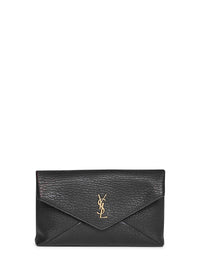 Saint Laurent Women Black Cassandre Large Lambskin Envelope Clutch<Br/>