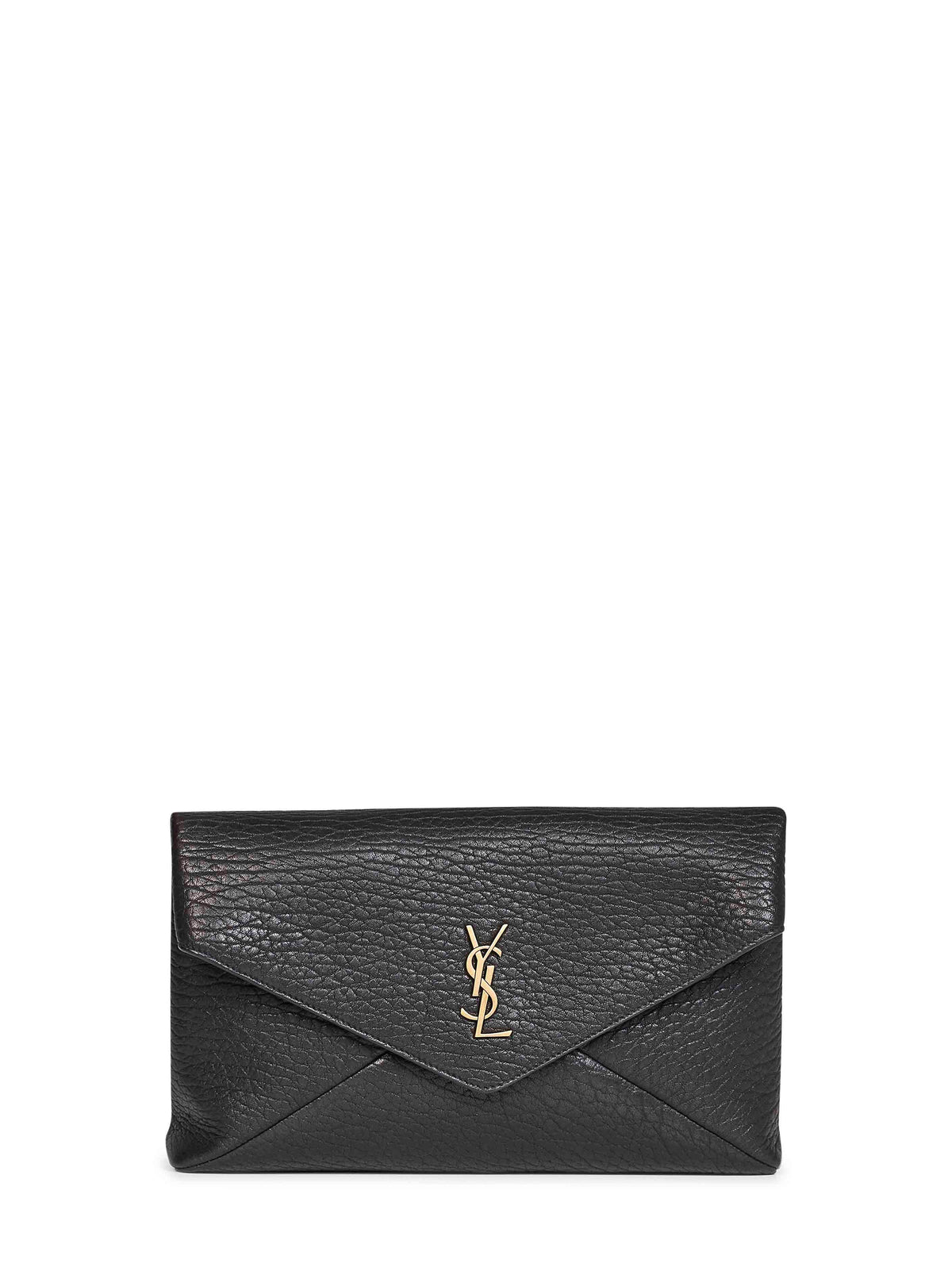 Saint Laurent Women Black Cassandre Large Lambskin Envelope Clutch<Br/>