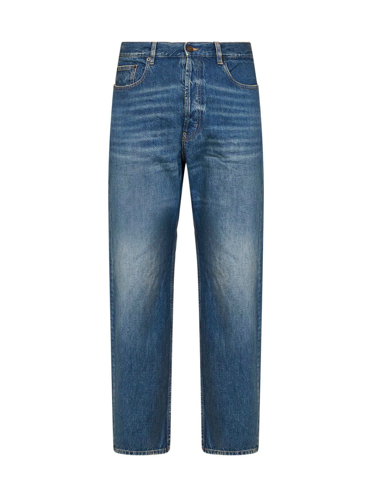 SAINT LAURENT Saint Laurent Men Blue Cotton Denim Mid-Rise Straight-Leg Jeans