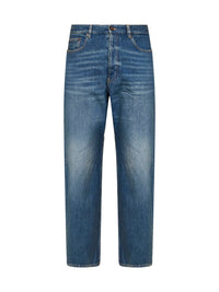 SAINT LAURENT Saint Laurent Men Blue Cotton Denim Mid-Rise Straight-Leg Jeans
