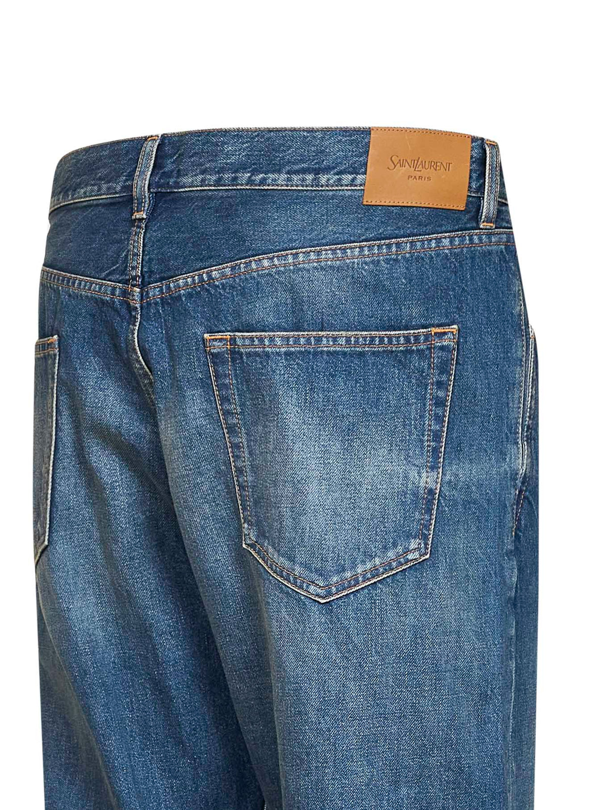 SAINT LAURENT Saint Laurent Men Blue Cotton Denim Mid-Rise Straight-Leg Jeans