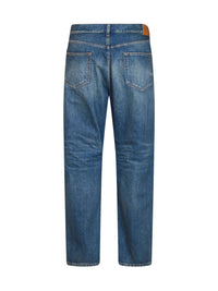 SAINT LAURENT Saint Laurent Men Blue Cotton Denim Mid-Rise Straight-Leg Jeans